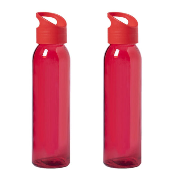 4x Stuks glazen waterfles/drinkfles rood transparant met schroefdop met handvat 470 ml