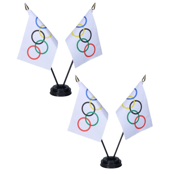 Olympische Spelen tafelvlaggetjes set 2x - dubbel op 1 standaard - 10 x 15 cm mini vlaggen