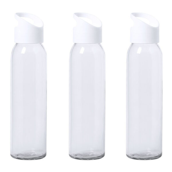 3x Stuks glazen waterfles/drinkfles transparant met schroefdop met wit handvat 470 ml