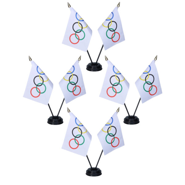 Olympische Spelen tafelvlaggetjes set 4x - dubbel op 1 standaard - 10 x 15 cm mini vlaggen