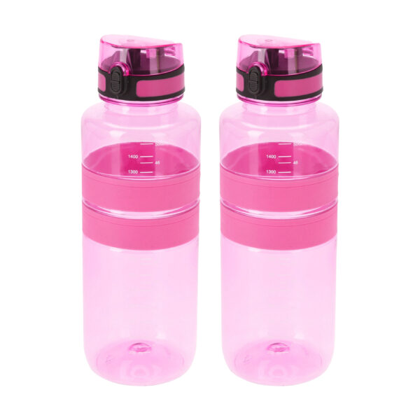 Drinkfles/waterfles/bidon - 2x - 1500 ml - roze - kunststof