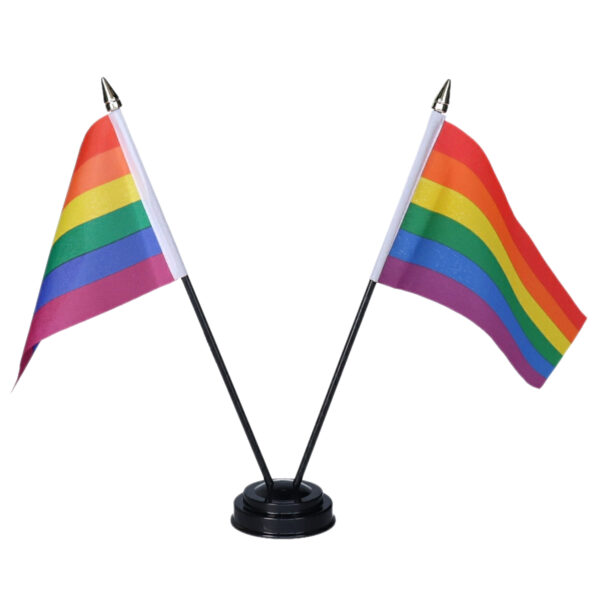 Regenboog Pride tafelvlaggetjes set 1x - dubbel op 1 standaard