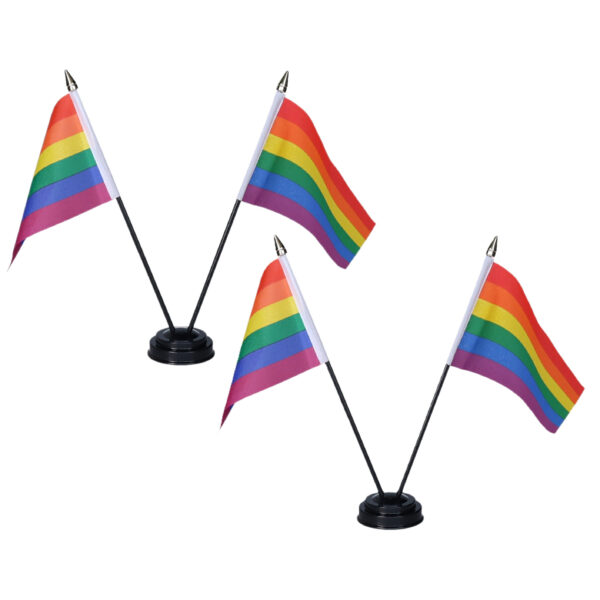 Regenboog Pride tafelvlaggetjes set 2x - dubbel op 1 standaard