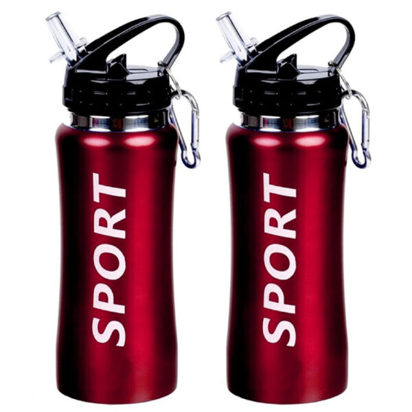 2x Sport Bidon drinkfles/waterfles Sport print rood 420 Ml
