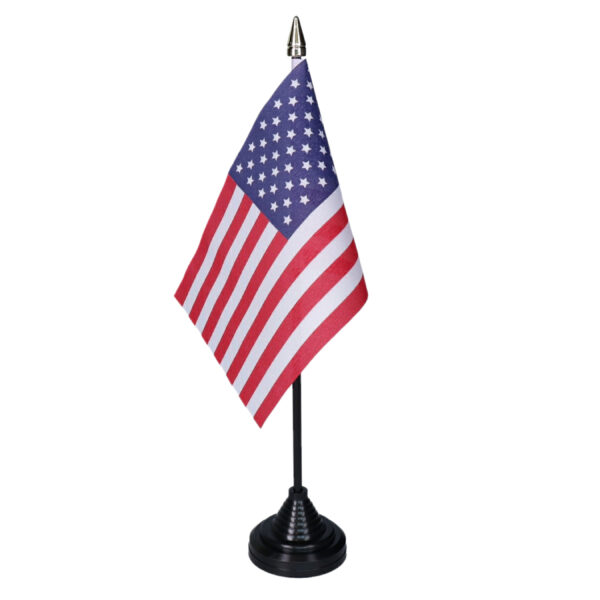Vlag USA Amerika tafelvlaggetjes - 1x stuks - 10 x 15 cm vlag - met zwarte standaard