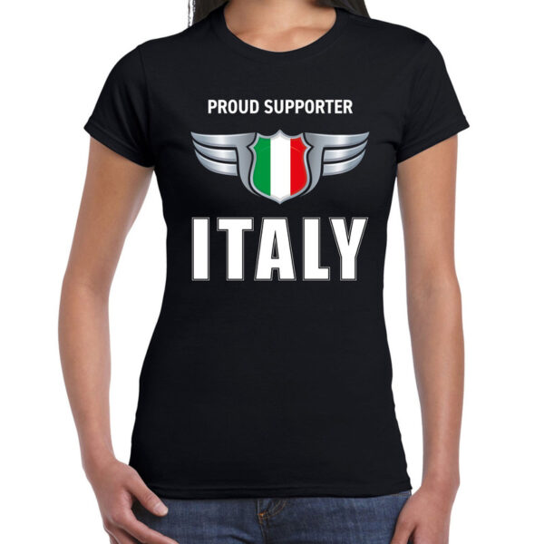 Italie landen shirt zwart met Proud supporter Italy songfestival bedrukking voor dames