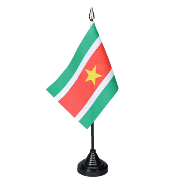 Vlag Suriname tafelvlaggetjes - 1x - 10 x 15 cm vlag in houder