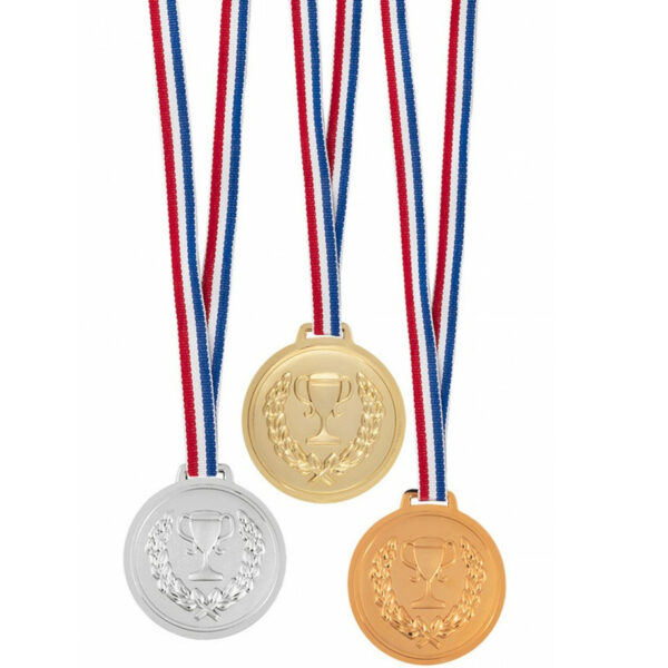 PartyXplo verkleed medailles - met lint - 3x - goud/zilver/brons - 6cm