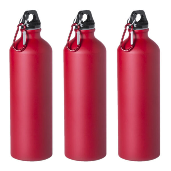3x Stuks aluminium waterfles/drinkfles rood met schroefdop en karabijnhaak 800 ml