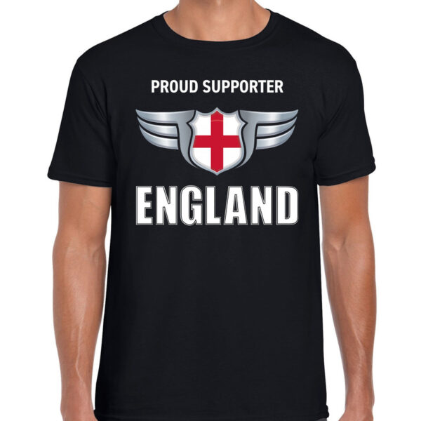 Engeland landen songfestival shirt zwart met Proud supporter England bedrukking voor heren