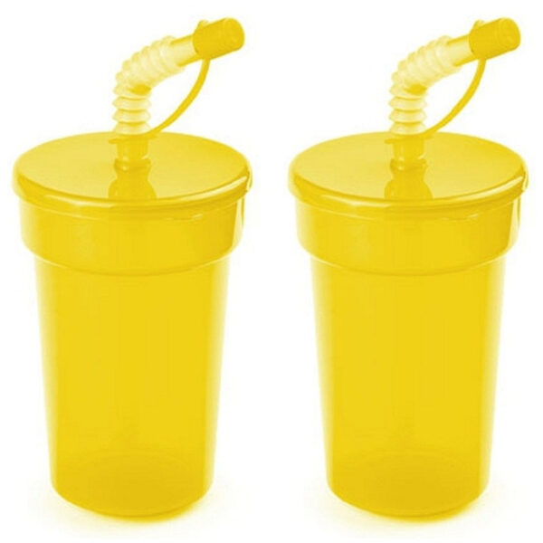 Set van 12x stuks afsluitbare plastic drinkbeker geel 400 ml met rietje voor kinderen/peuters