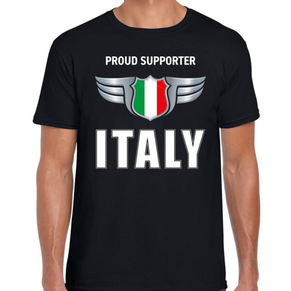 Italie landen shirt zwart met Proud supporter Italy songfestival bedrukking voor heren