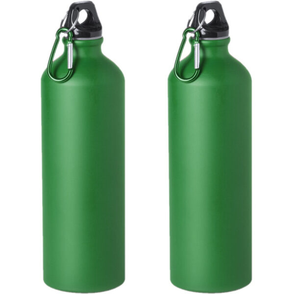 Drinkfles Thor - 2x - groen - aluminium - schroefdop - 800 ml - met karabijnhaak