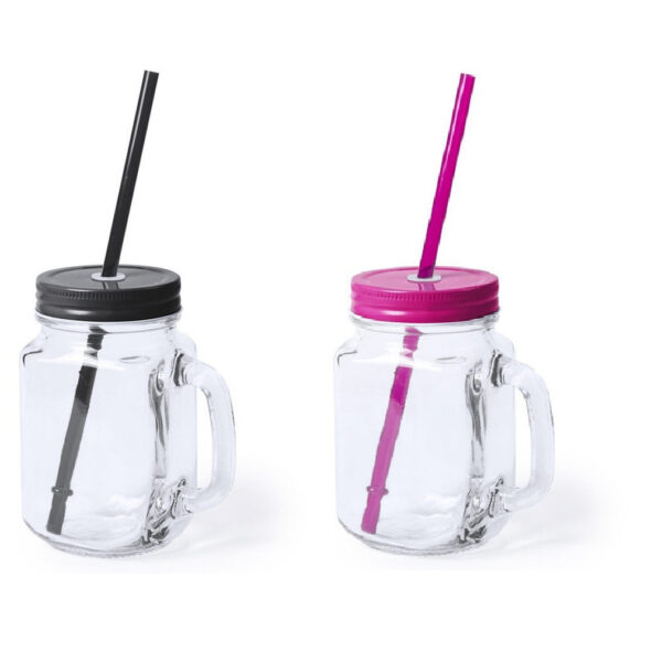 Set van 4x glazen drinkbekers dop/rietje 500 ml zwart/roze