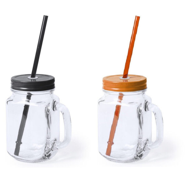 6x stuks drink potjes van glas Mason Jar zwart/oranje 500 ml