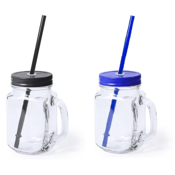 6x stuks drink potjes van glas Mason Jar zwart/blauw 500 ml