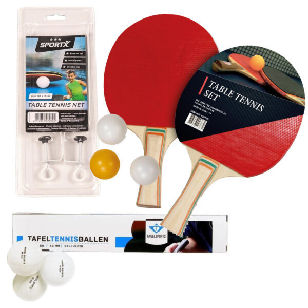Gebro Tafeltennis of ping pong spelen setje - 2x batjes en 9x tafeltennisballetjes - en tafel netje