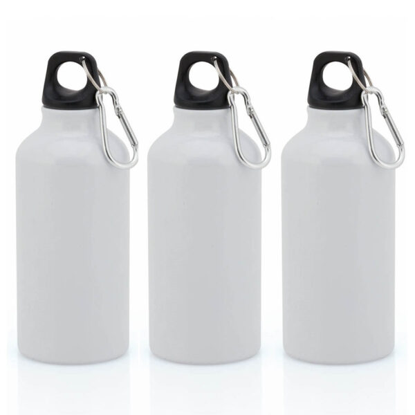 3x Stuks aluminium waterfles/drinkfles wit met schroefdop en karabijnhaak 400 ml