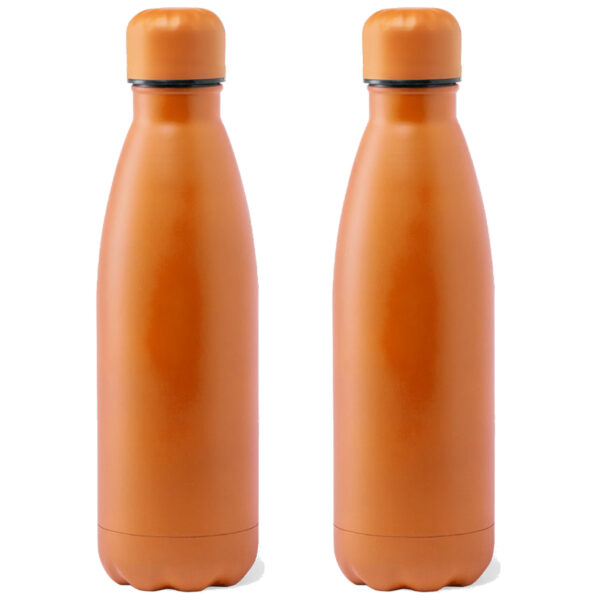 Waterfles / drinkfles met schroefdop - 2x - mat oranje - 790 ml - RVS metaal