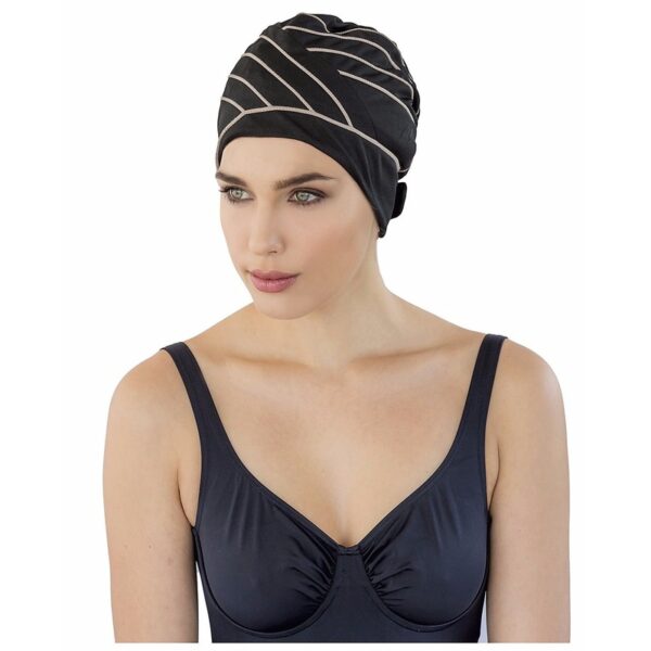 Zwarte badmuts met bruine lijnen voor dames - Action products