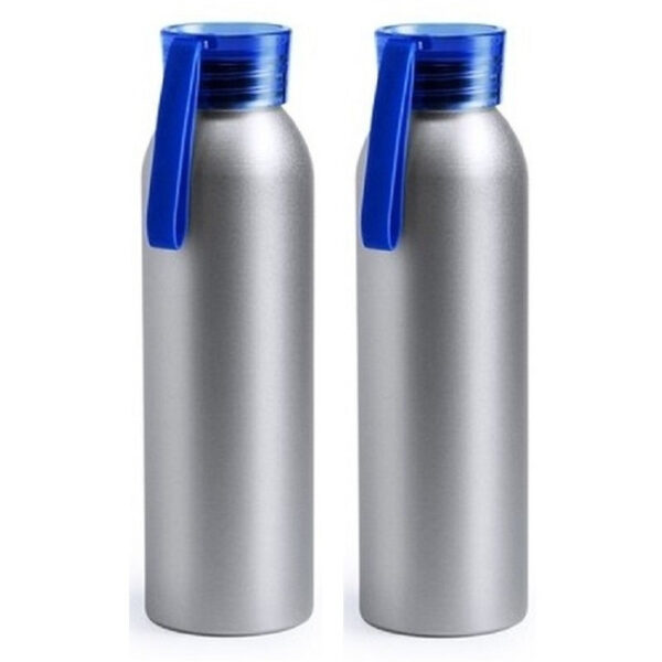 2x Aluminium drinkfles/waterfles met blauwe dop 650 ml - Action products