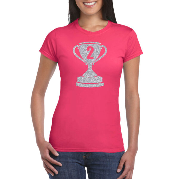 Zilveren winnaars beker nr.2 t-shirt roze voor dames