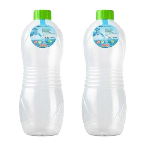 Drinkfles/waterfles/bidon - 2x stuks - 1500 ml - transparant/groene dop - kunststof