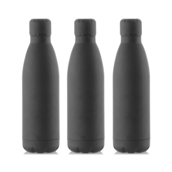 RVS waterfles/drinkfles - 3x - zwart - met schroefdop - 790 ml - Sport