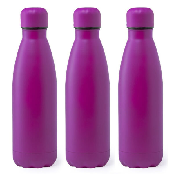 RVS waterfles/drinkfles fuchsia met schroefdop - 3x - 790 ml - Sportfles - Bidon - extra groot