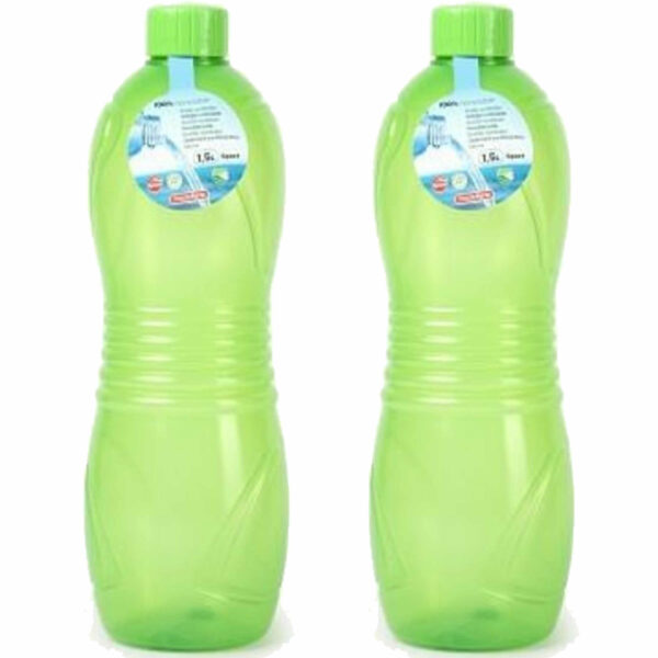 Plasticforte Drinkfles/waterfles/bidon - 2x - 1500 ml - transparant/groen - kunststof