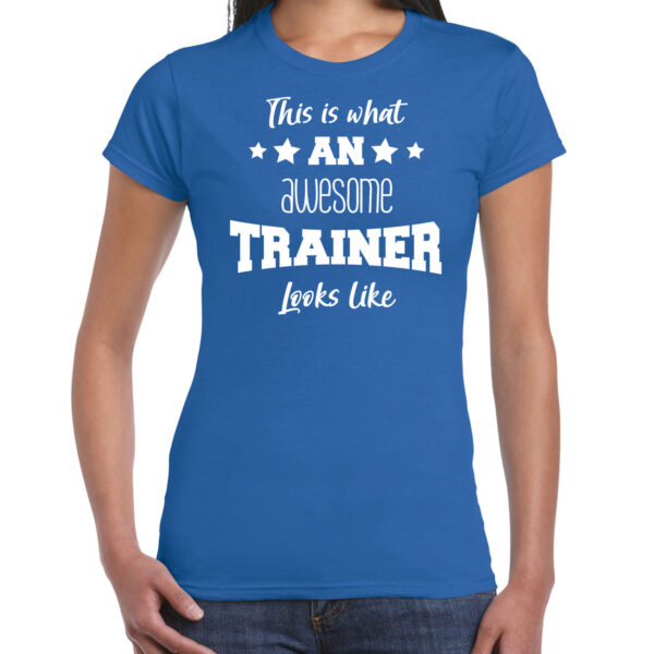 Bellatio Decorations cadeau t-shirt voor dames - awesome trainer - trainer bedankje - blauw