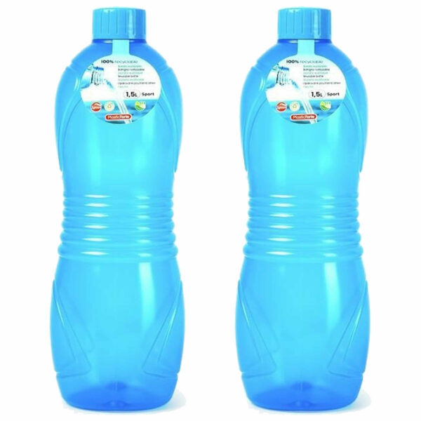 Drinkfles/waterfles/bidon - 2x - 1500 ml - transparant/blauw - kunststof