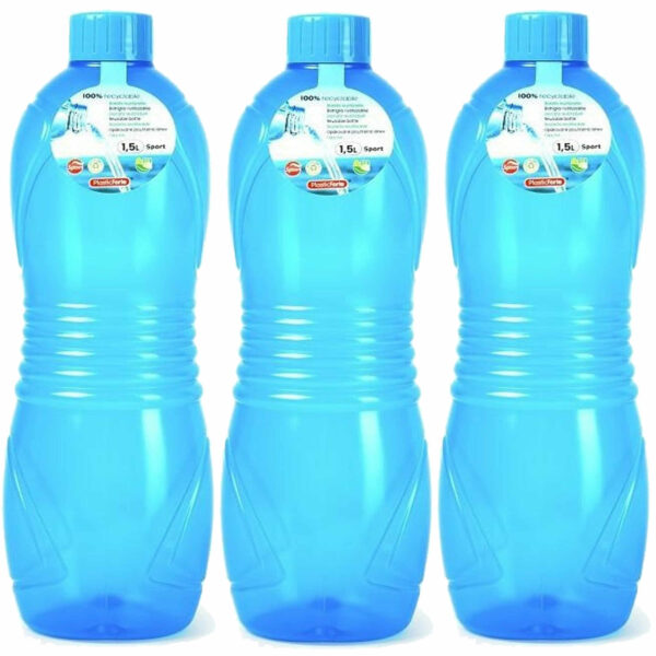 Plasticforte Drinkfles/waterfles/bidon - 3x - 1500 ml - transparant/blauw - kunststof