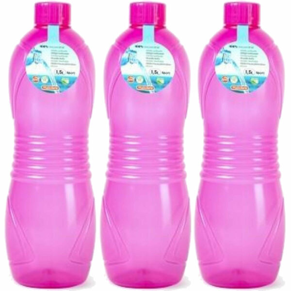 Plasticforte Drinkfles/waterfles/bidon - 3x - 1500 ml - transparant/roze - kunststof