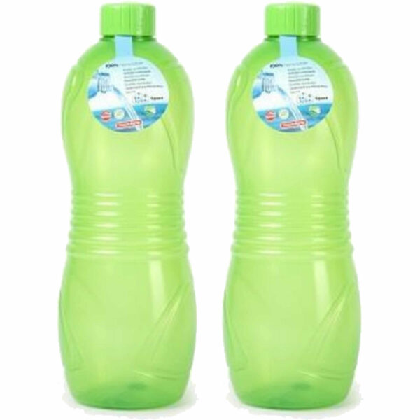 Plasticforte Drinkfles/waterfles/bidon - 2x - 1000 ml - transparant/groen - kunststof