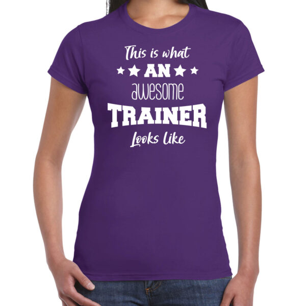 Cadeau t-shirt voor dames - awesome trainer - trainer bedankje - paars