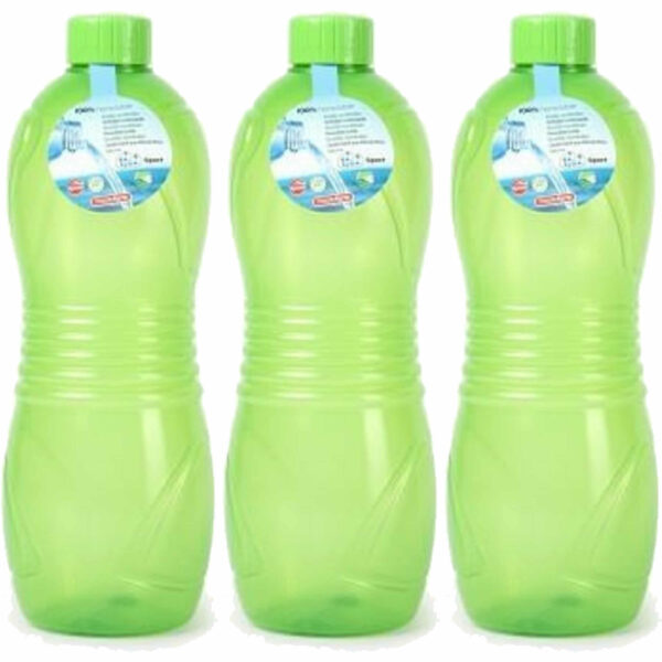 Plasticforte Drinkfles/waterfles/bidon - 3x - 1000 ml - transparant/groen - kunststof